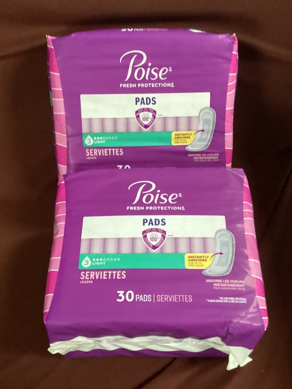 Poise Fresh Protections Light Pads 30 Count Bundle Total 60 pads